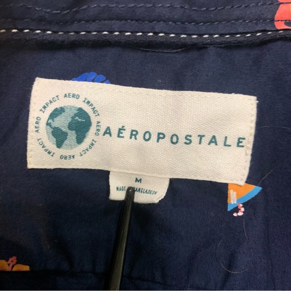 AEROPOSTALE Mens Medium Button Down Short Sleeve Shirt Flamingo size Med #90 - Picture 5 of 7